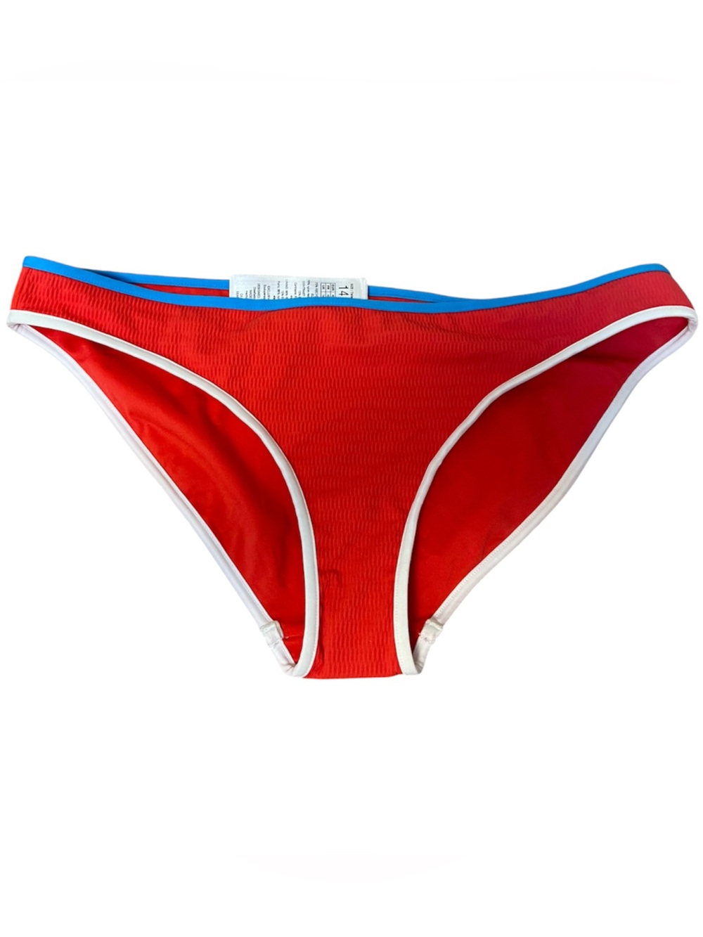 Seafolly Colorblock Red Bikini Bottom Ribbed High Cut Swim Briefs Sz 14 NWT